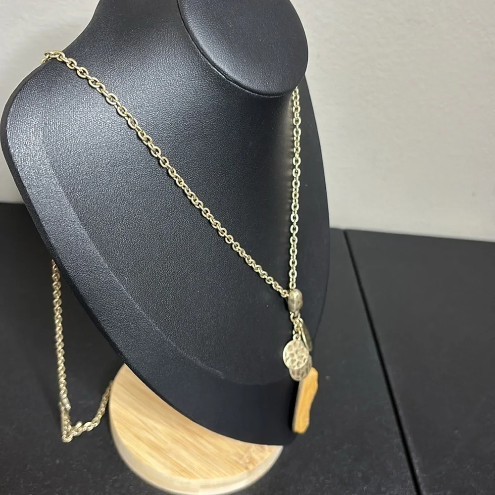 JK by Thirty One Charm Long Gold Tone Chain Boho  Necklace Hammered